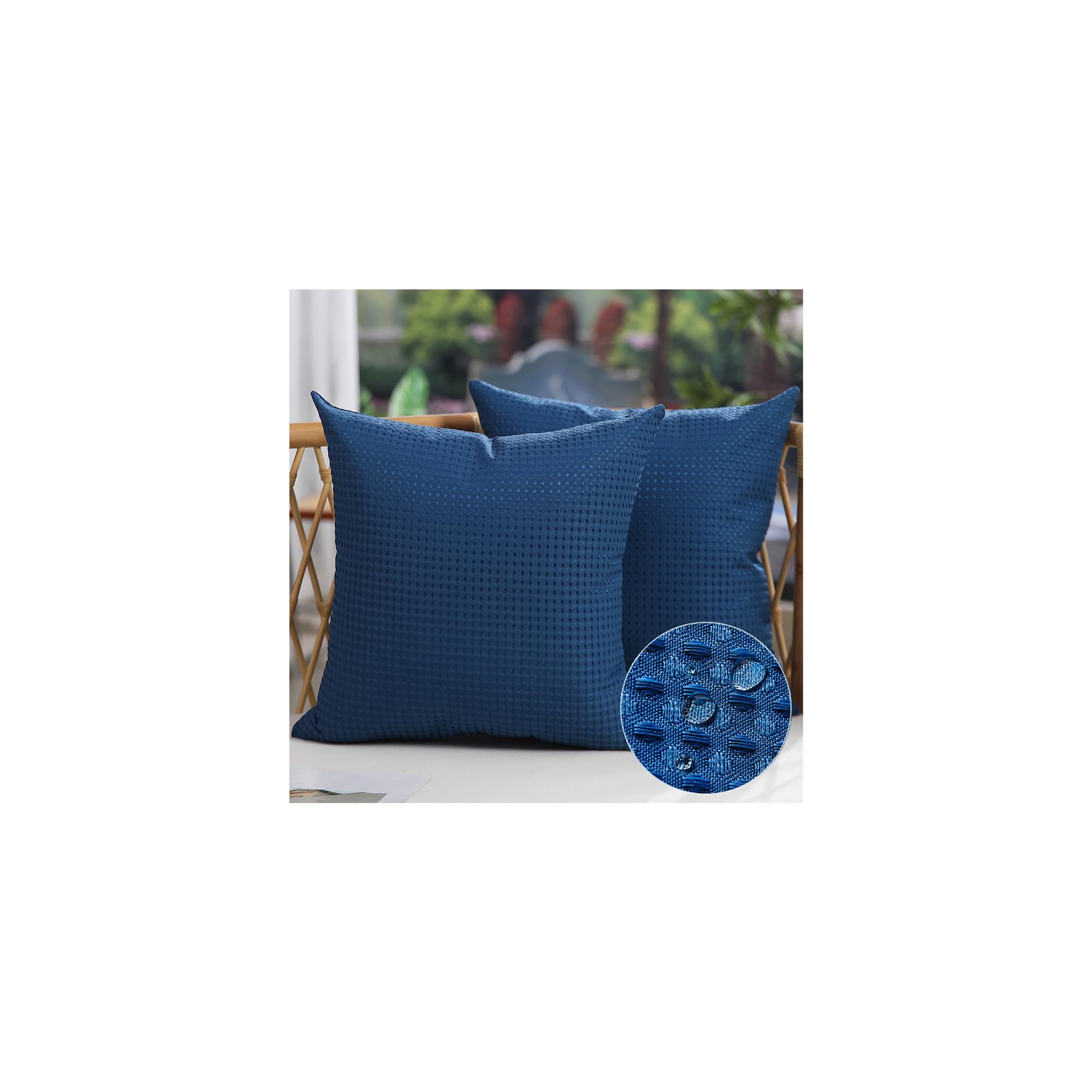 Dfxsz Outdoor Pillow Covers 16X16 Inch Set Of 2 Dark Blue Waffle Textured Polyester Pillow Covers Spring Summer Outdoor Waterpro